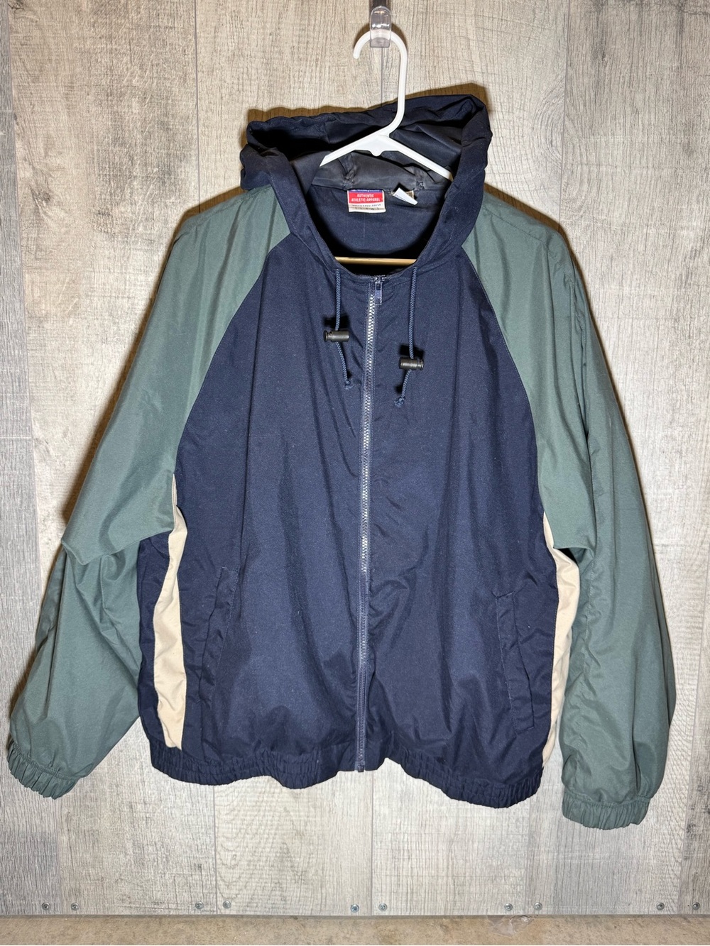 Champion Vintage 90s Men's Full Zip‎ Hooded Jacket Green Blue Beige Size Large L